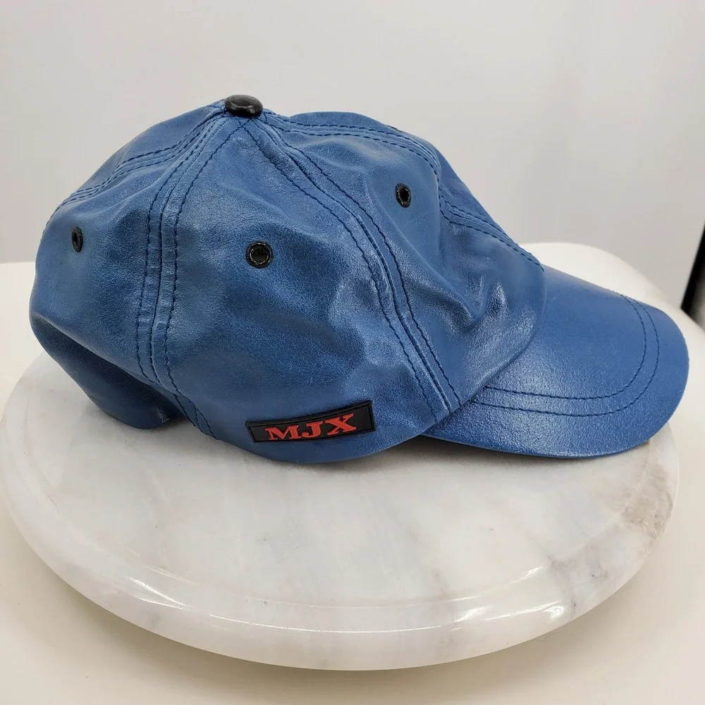 Vintage M Julian Wilsons Blue Genuine Leather Baseball Cap Hat L XL Y2K Street